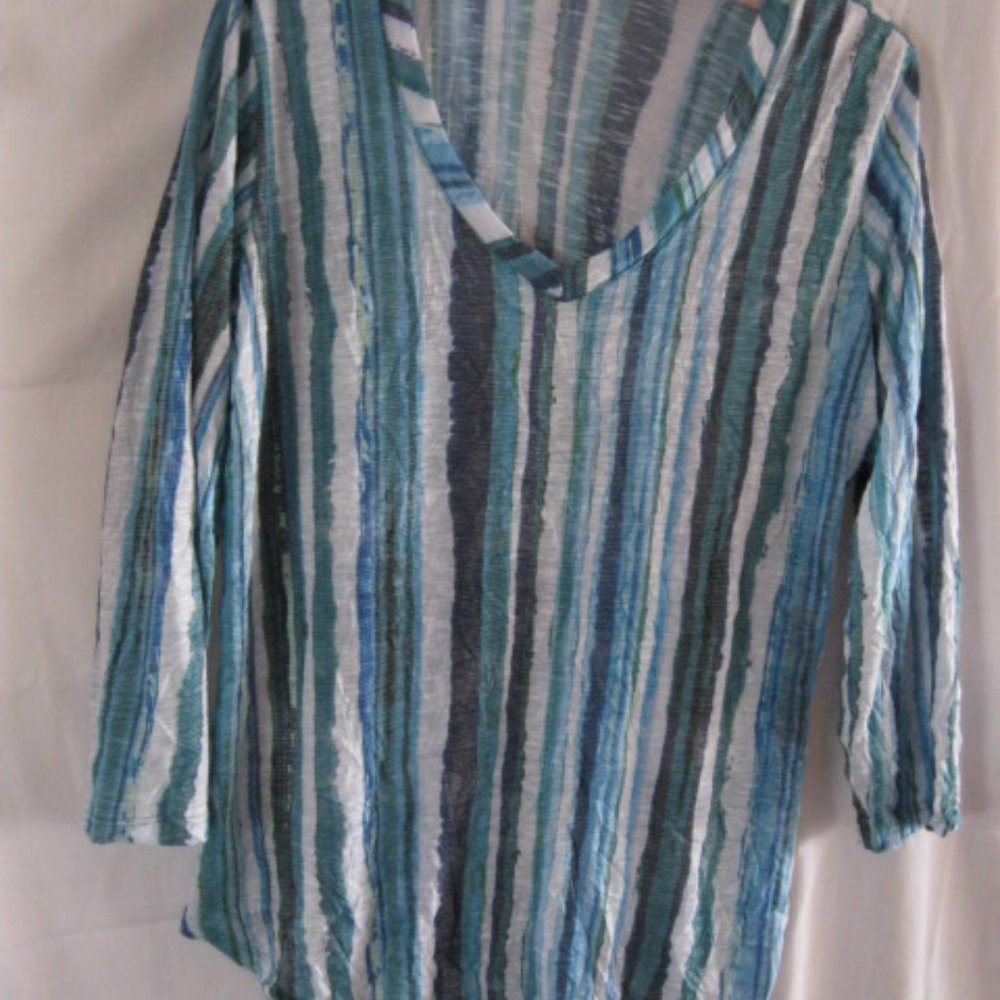 David Cline  - V neck tunic top Turquoise/white grey crushedPoly/rayon  PXL